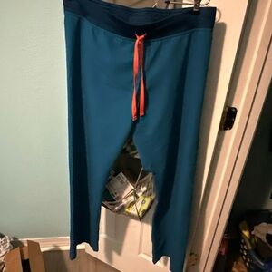 Figs Teal and Navy Pants with Orange Drawstring